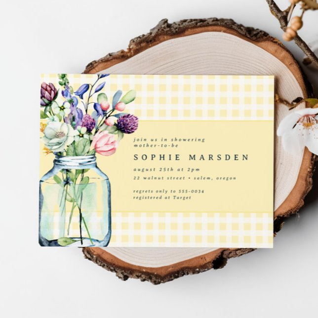 Convites Rustic Wildflower Mason Jar Picnic Chá de fraldas (Criador carregado)