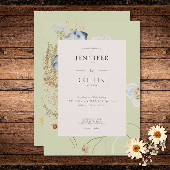 Convites Rustic Wildflower on Light Sage Weding (Rustic Wildflowers on Light Sage Wedding Invitation)