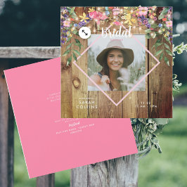 Convites Rustic Wildflower Photo Chá de panela Wood Invit