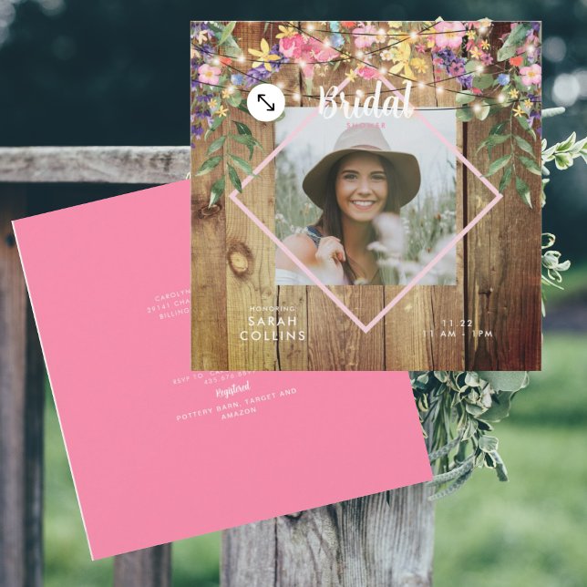 Convites Rustic Wildflower Photo Chá de panela Wood Invit (Criador carregado)