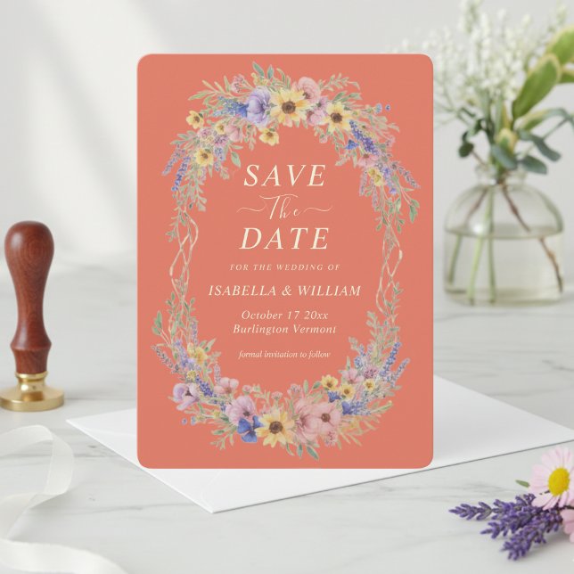 Convites Rustic Wildflower Save The Date Terracotta Bloom (Criador carregado)