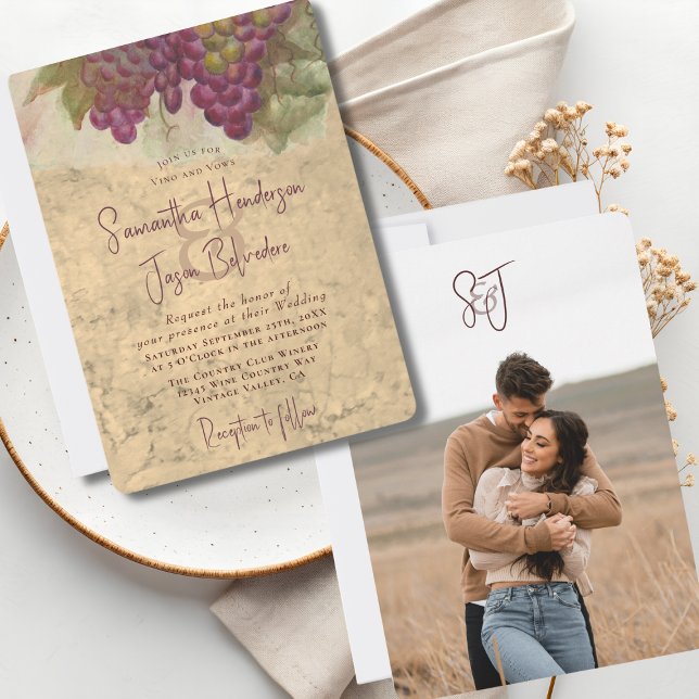 Convites Rustic Wine Country Wedding Couples Photo (Criador carregado)