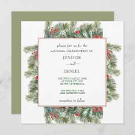 Convites Rustic Winter Berry Pine Greenery Wedding