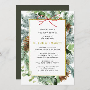 Convites Rustic Winter Botanical Pine Wedding Brunch