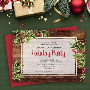 Convites Rustic Winter Greenery Business Foliday Party