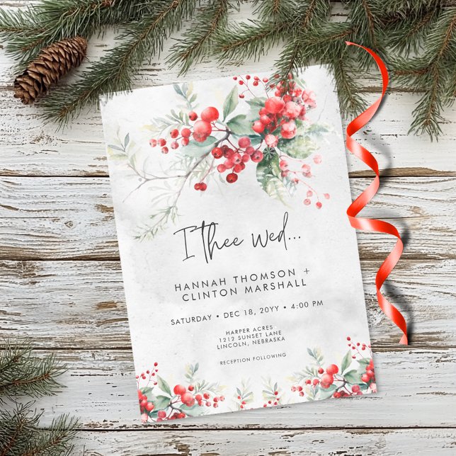 Convites Rustic Winter Holly & Pine Wedding (Rustic Holly & Pine Wedding Invitation)