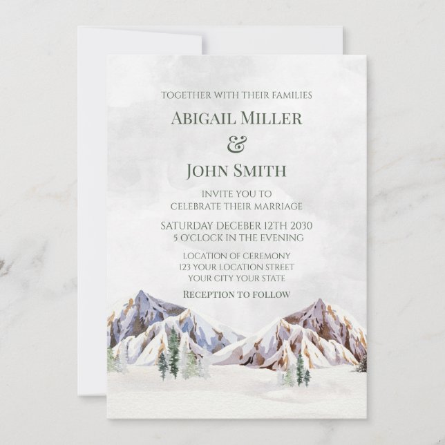 Convites Rustic Winter Mountain Forest Wedding Invitations (Frente)