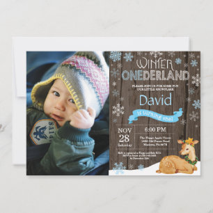 Convites Rustic Winter Onederland Deer primeiro aniversario