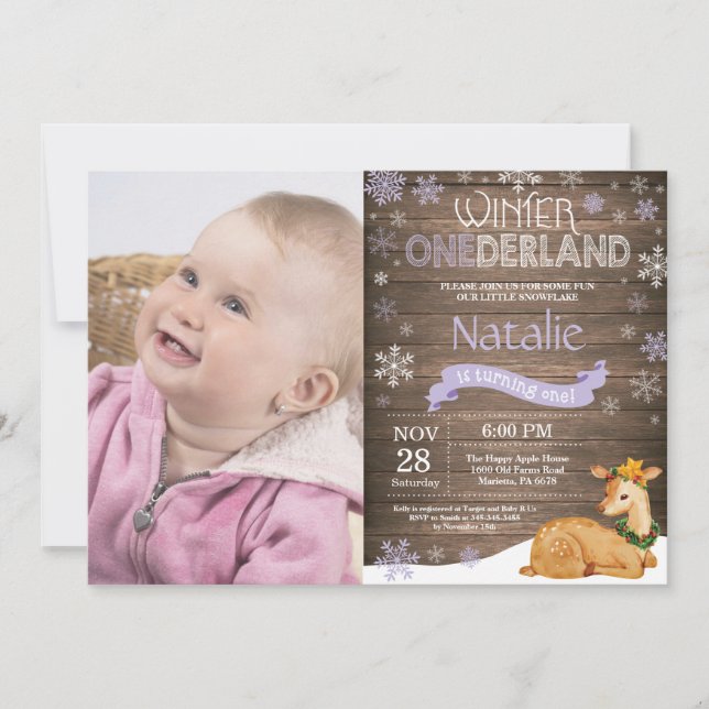 Convites Rustic Winter Onederland Deer primeiro aniversario (Frente)