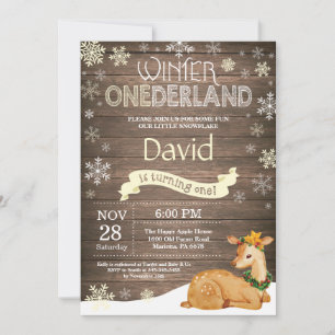 Convites Rustic Winter Onederland Deer primeiro aniversario
