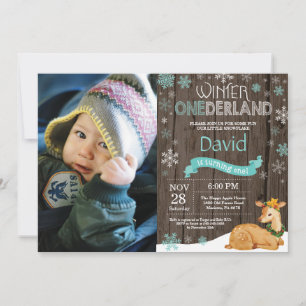 Convites Rustic Winter Onederland Deer primeiro aniversario