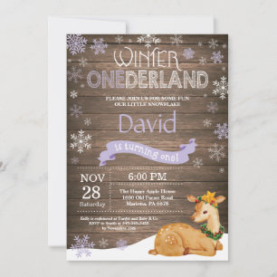 Convites Rustic Winter Onederland Deer primeiro aniversario