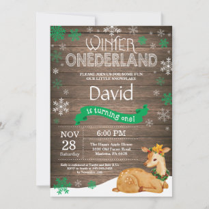 Convites Rustic Winter Onederland Deer primeiro aniversario