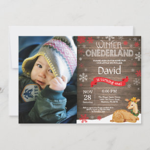Convites Rustic Winter Onederland Deer primeiro aniversario