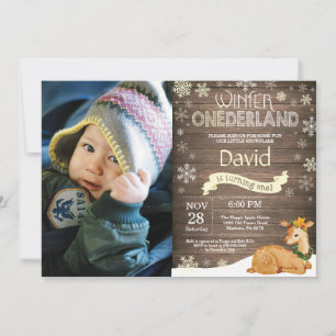 Convites Rustic Winter Onederland Deer primeiro aniversario