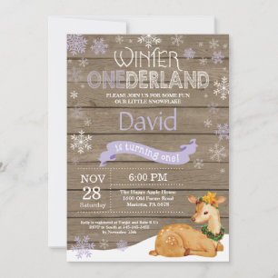Convites Rustic Winter Onederland Deer primeiro aniversario