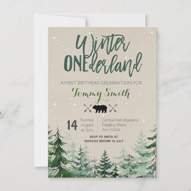 Convites Rustic Winter onederland First BIRTHDAY (Frente)