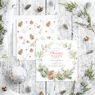 Convites Rustic Winter Pine Berry Wreath Holiday Party