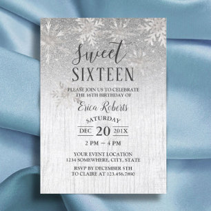 Convites Rustic Winter Silver Snowflakes Doce 16 Partidos