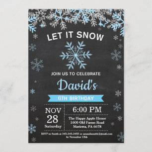Convites Rustic Winter Snowflake Blue Silver Boy Aniversári