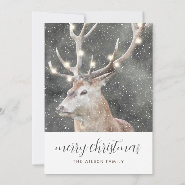 Convites Rustic Winter Stag Felry Christmas (Frente)