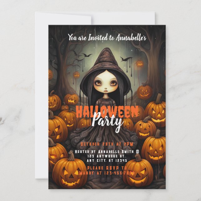 Convites Rustic Wittic Bats Pumpkins Festa de Halloween (Frente)