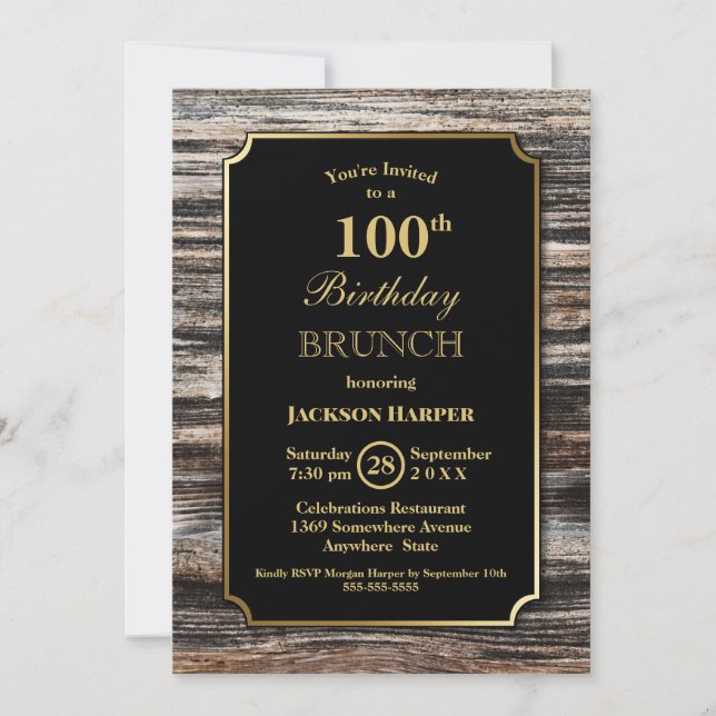 Convites Rustic Wood 100th Birthday Brunch Party (Frente)