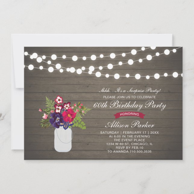 Convites Rustic Wood 60th Surprise Festa de aniversário (Frente)