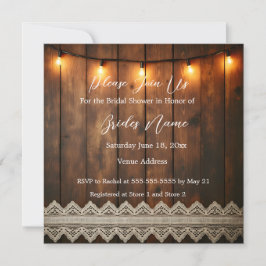 Convites Rustic Wood and Lace Bridal Shower Invitation