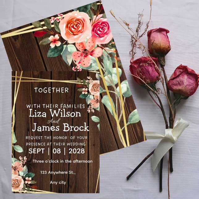 Convites Rustic Wood Background wedding  (Criador carregado)