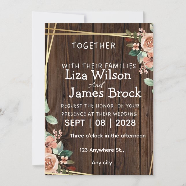 Convites Rustic Wood Background wedding  (Frente)