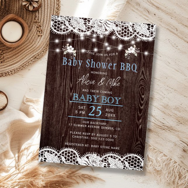 Convites Rustic wood BBQ boy baby shower (Criador carregado)