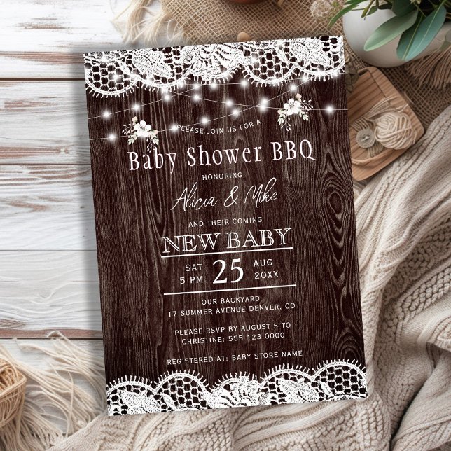 Convites Rustic wood BBQ couples baby shower (Criador carregado)