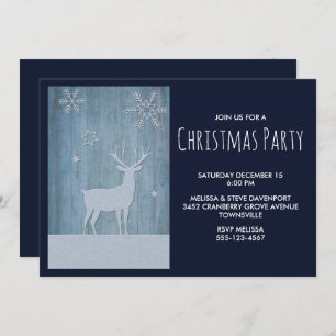 Convites Rustic Wood Blue Reindeed Natal