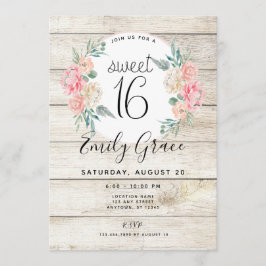 Convites Rustic Wood Boho Floral Sweet 16 Aniversário Convi