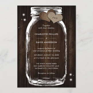 Convites Rustic Wood Burlap Hearts Mason Jar Wedding