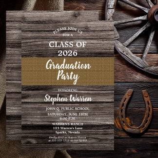 Convites Rustic Wood Burlap Non Photo Graduation Party 