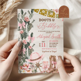 Convites Rustic Wood Cactus Boots and Bubbly Bridal Shower