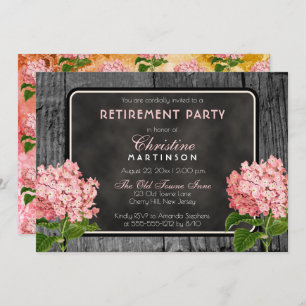 Convites Rustic Wood Chalk Vintage Floral Retirement Party