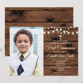 Convites Rustic Wood Country First 1rua Communion Girl Girl