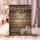 Convites RUSTIC Wood Country Mason Jar Bridal Shower<br><div class="desc">How lovely are these rustic twinkle string lights with mason jars bridal shower invitations.  Elegant,  country,  outdoor theme with lovely topography letters. Mason jars have faux diamond hearts.  Editable template - very easy to add your information.  Back of Card has FUTURE Mrs. Name.  Get matching stickers!</div>