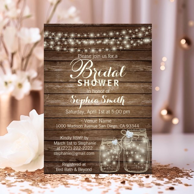 Convites RUSTIC Wood Country Mason Jar Bridal Shower (RUSTIC Wood Country Mason Jar Bridal Shower Invitation)