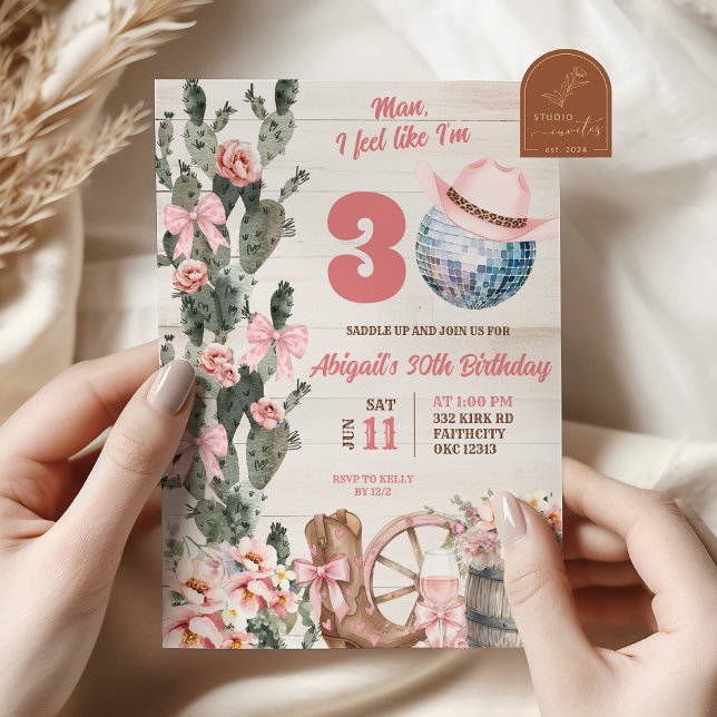 Convites Rustic Wood disco cowgirl adult birthday (Criador carregado)