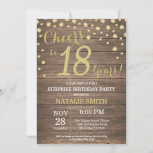 Convites Rustic Wood Dourado Surpresa 18º Aniversário Diamo
