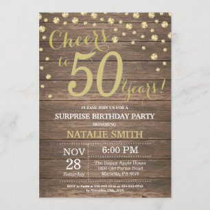 Convites Rustic Wood Dourado Surpresa 50º Aniversário Diamo