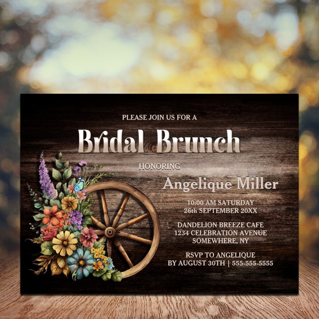 Convites Rustic Wood Floral Bridal Brunch (Criador carregado)