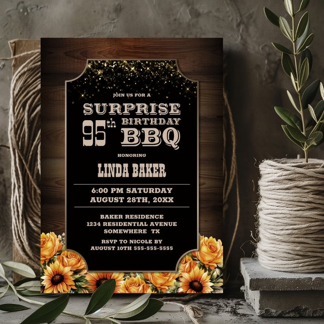 Convites Rustic Wood Floral Surprise 95º CHURRASCO de anive (Criador carregado)