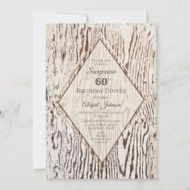 Convites Rustic Wood Grain Surprise 60th Birthday Janto