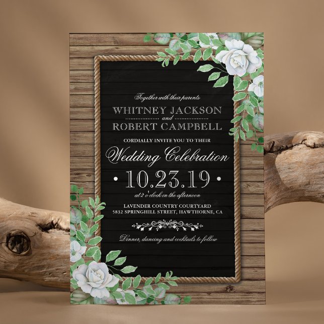 Convites Rustic Wood Invites | Casamento com vegetação orgâ (Criador carregado)