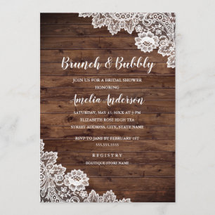 Convites Rustic Wood Lace Brunch E Chá de panela De Borrach